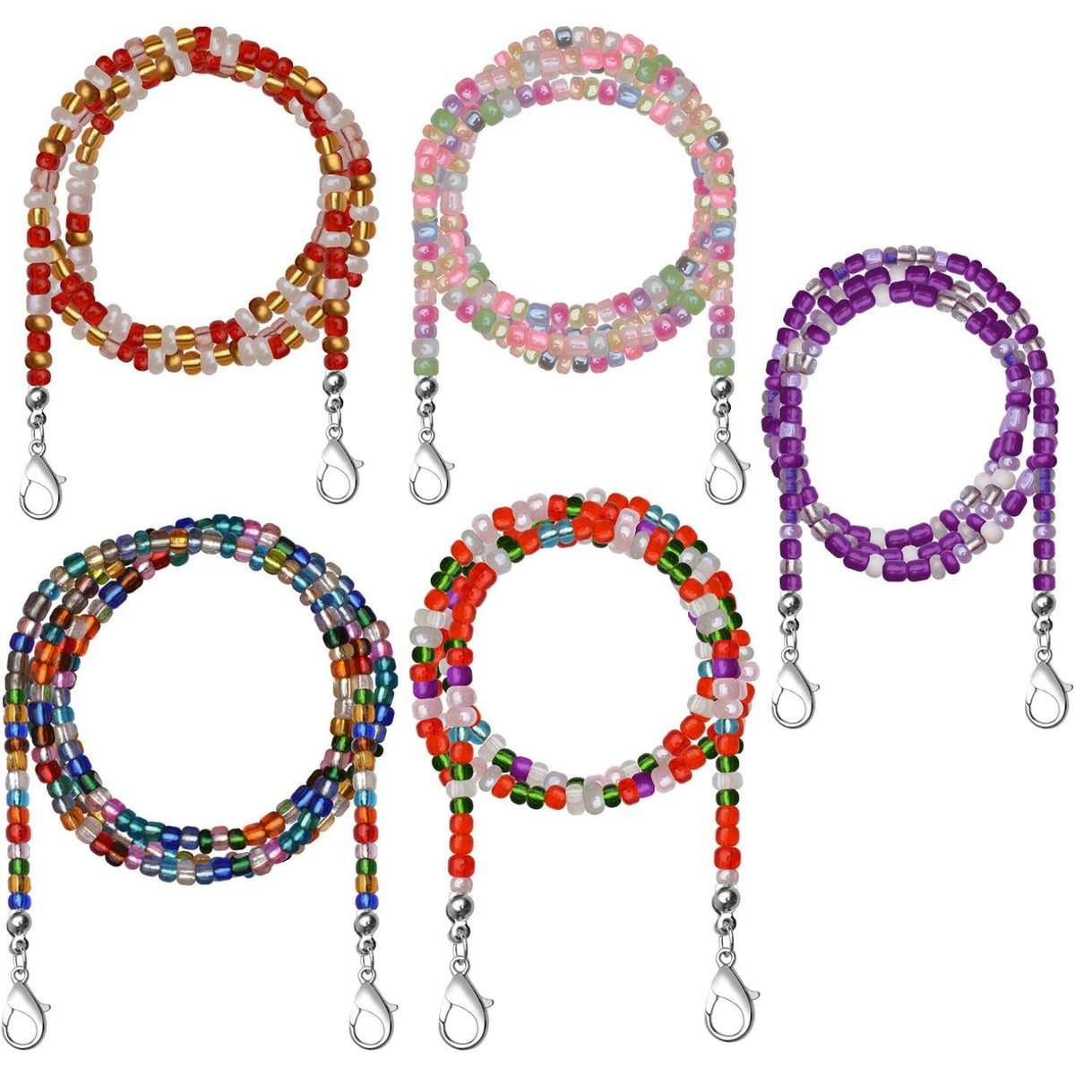 Mask Holder Chain,5pcs 74cm Beaded Glasses Chain Multicolor Face Cover Lanyards Adjustable Mask Necklace Holder with Lobster Clips for Adults Men Women Girls