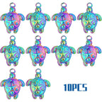 10pcs Stainless Steel Sea Turtle Charms Hypoallergenic Ocean Animal Turtle Tortoise Shape Dangle Pendants for DIY Necklace Bracelet Crafts Jewelry Making, Rainbow Color