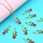 20 Pieces Rose Flower Charms Enamel Dangle Flower Pendants Jewelry Charm Accessories for DIY Earrings Necklace Bracelet Crafts Decor, Red