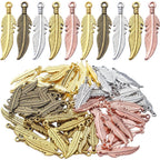 100pcs Feather Charm Pendants Tibetan Alloy Dangle Leaf Charms Craft Supplies for Jewelry Making Findings Accessory for DIY Bracelet Necklace,5 Colors