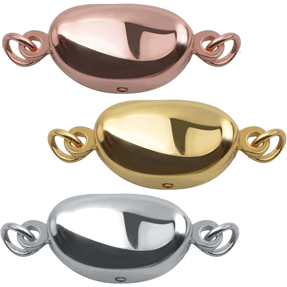 3 Pieces Pearl Locking Necklace Clasps Brass Oval Clasp Converter Closures Connector Chain Extenders for Necklace Bracelet Anklet Jewelry Making, 3 Colors