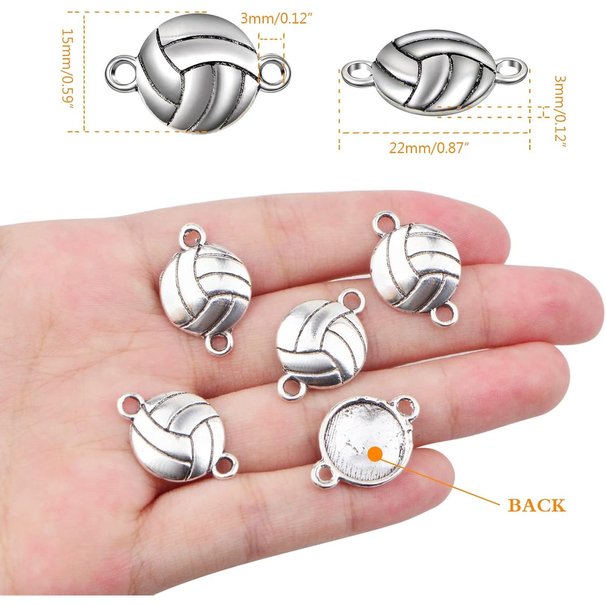 50pcs Antique Silver Volleyball Charms Connectors Vintage Alloy Sport Theme Ball Pendants Links Craft Supplies for DIY Bracelet Jewelry Making Volleyball Players Gifts