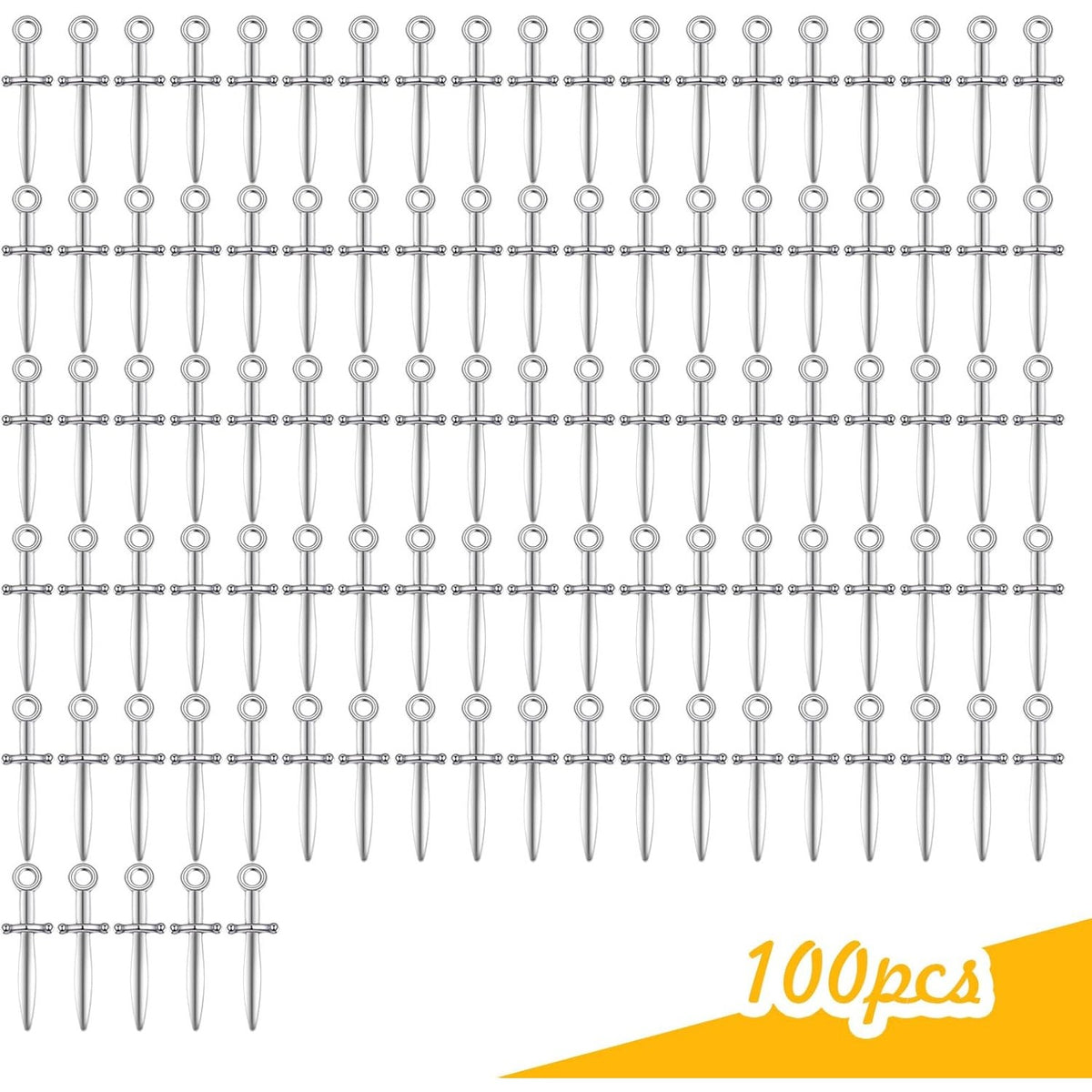 100 Pieces Antique Silver Swords Charms Vintage Alloy Weapon Sword Shaped Bookmark Dangle Pendants Craft Supplies for DIY Necklace Bracelet Jewelry Making Findings