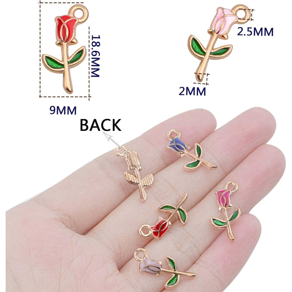 40 Pieces Enamel Rose Flower Pendant Charms Alloy Flower Dangle Pendants Craft Supplies for DIY Necklace Earrings Jewelry Making Valentine's Gifts, 4 Colors