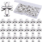 50pcs Antique Silver Cross Spacer Beads Tibetan Alloy Cross Crucifix Charm Beads with A Box Craft Supplies for DIY Jewelry Bracelet Jewelry Making, 13 mm × 11 mm