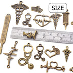100g Craft Supplies Antique Bronze Medical Nurse Charms Alloy Stethoscope Syringe Nurse Cap Hat Charms Jewelry Medical Charm Pendants for DIY Necklace Bracelet Jewelry Accessory