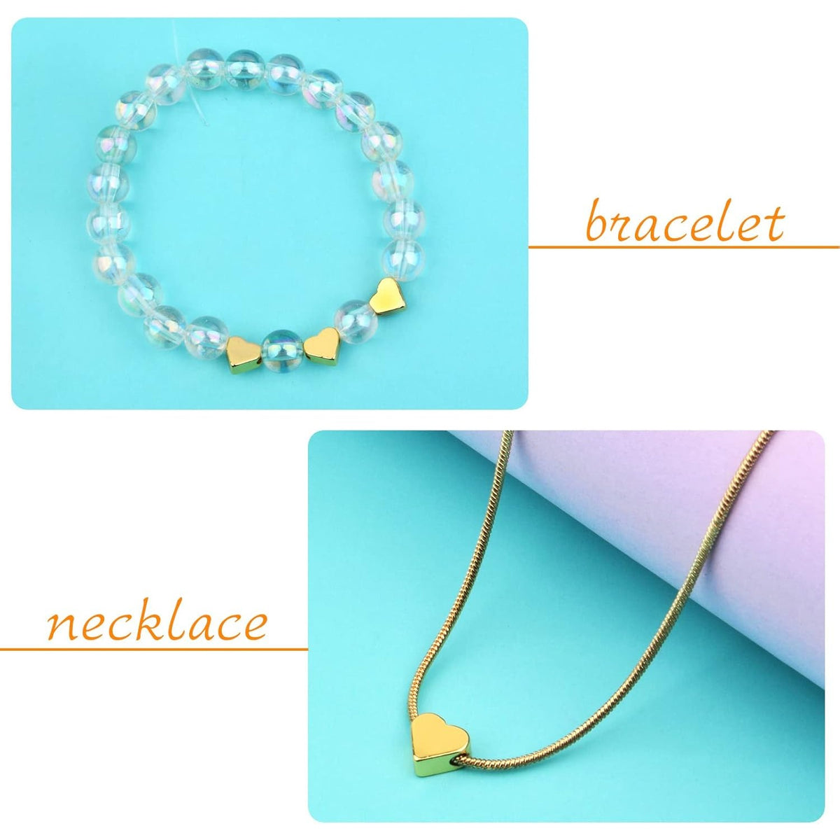 100pcs Golden Plated Heart Beads Alloy Love Heart Charm Spacer Beads Handmade Loose Beads for DIY Necklace Bracelet Crafts Jewelry Making,7x6mm,Hole:2mm