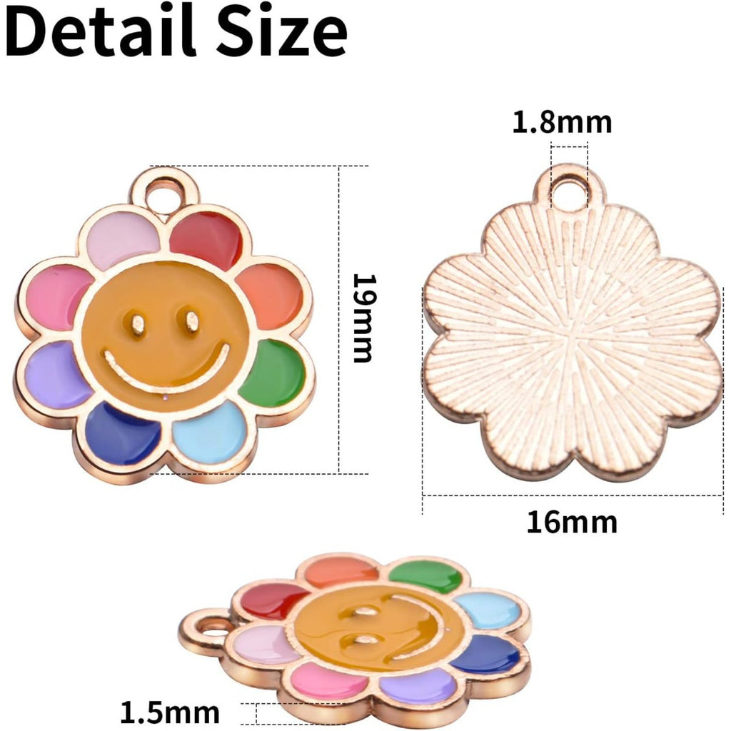 Enamel Flower Charms,20Pcs Daisy Smiley Face Charm Colorful Enamel Flower Charm for DIY Crafting Bracelet Jewelry Making