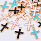 40pcs Round Enamel Cross Charms Alloy Crucifix Charm Pendants for Jewelry Making Bracelet Necklace,4 Colors