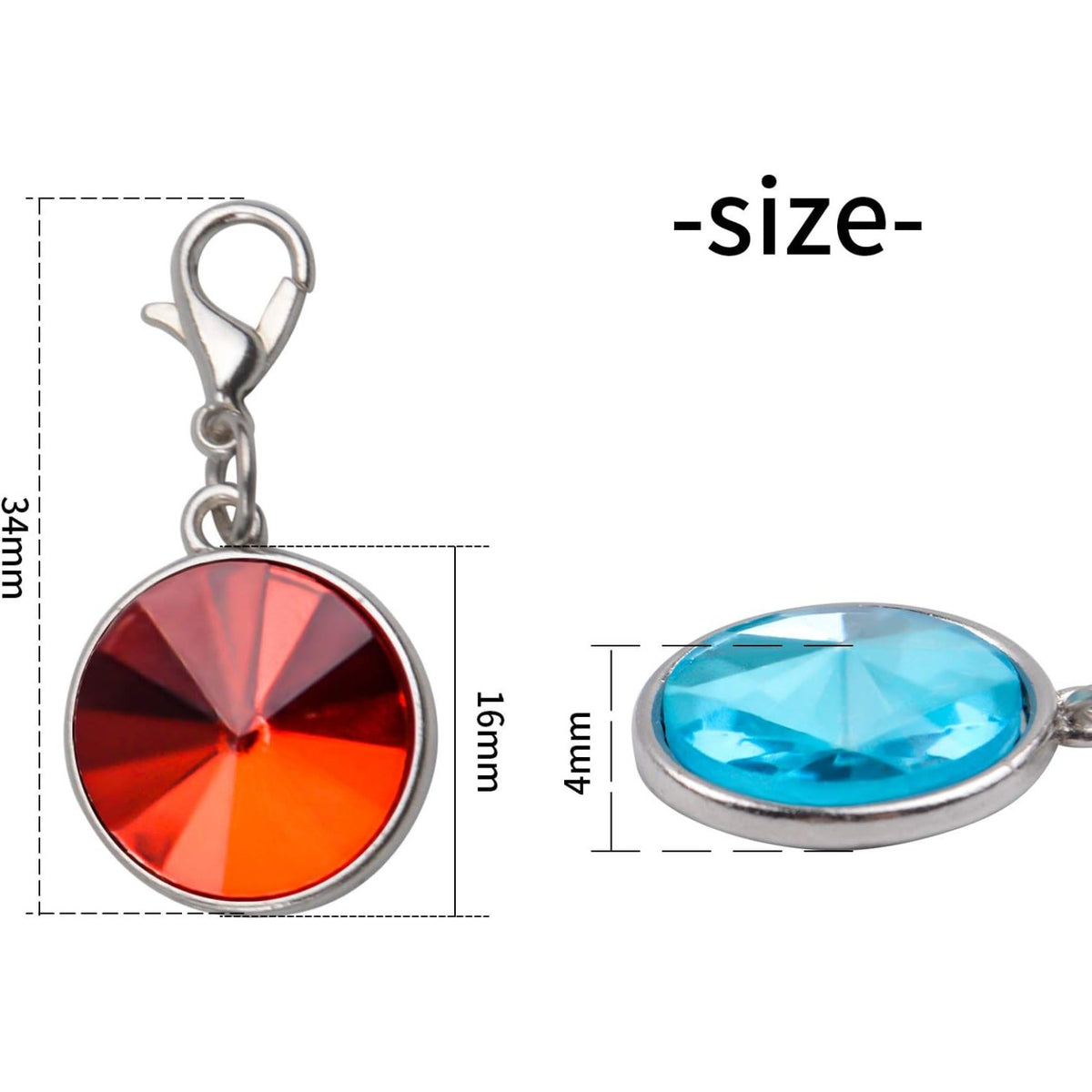 Clip on Charms,20 Pieces Flat Birthstone Crystal Dangle Charms Color Glass Pendants with Lobster Claw Clasp for Jewellery Making, 10 Colors