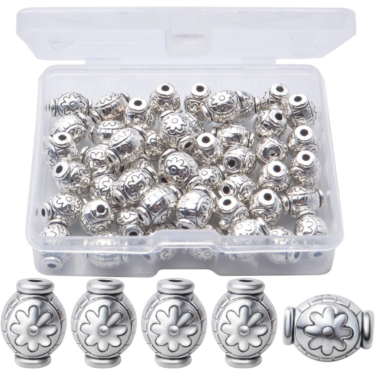 50pcs Spacer Bead Tibetan Spacers Oval Spacer Beads Loose Beads Spacers Jewelry Spacer Charms with A Box for Bracelet Necklace Crafts Jewelry Making Supplies