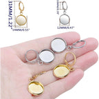 20pcs Leverback French Ear Wires Hooks Stainless Steel Blank Flat Round Bezel Trays Base Earring Cabochon Settings for DIY Earrings Jewelry Making Supplies, 2 Colors