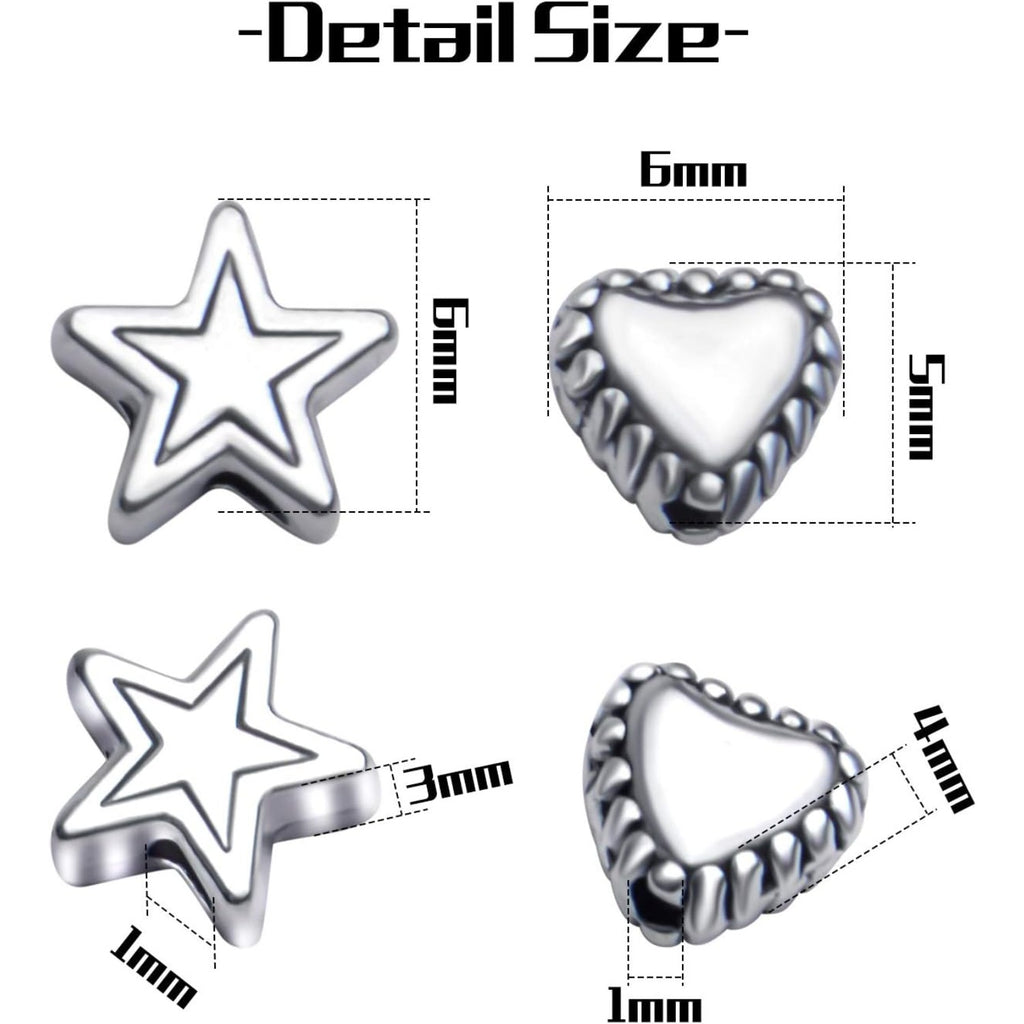 200pcs Alloy Antique Silver Star Heart Spacer Beads for DIY Handmade Charms Bracelets Necklace Accessories Jewelry Crafts Making