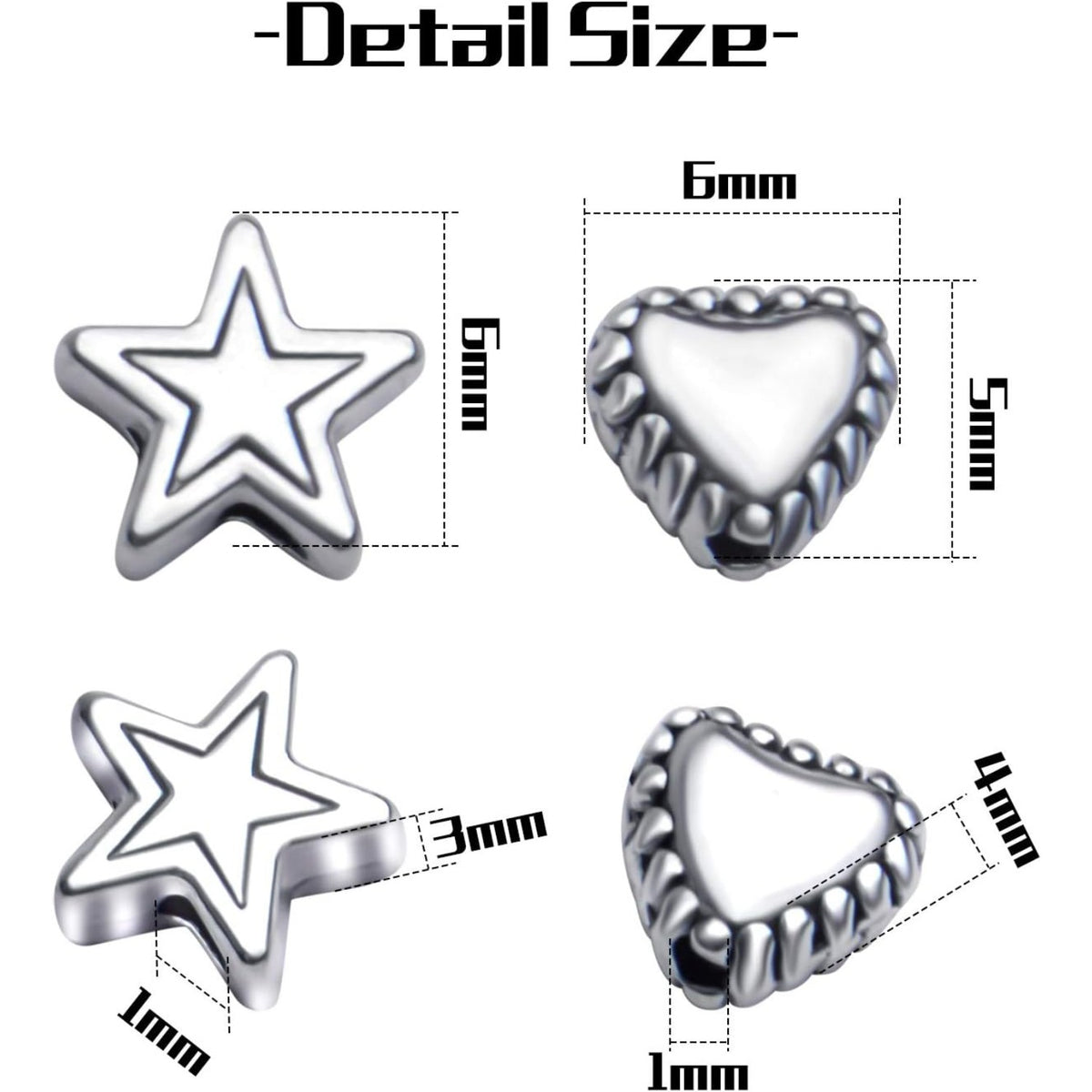 200pcs Alloy Antique Silver Star Heart Spacer Beads for DIY Handmade Charms Bracelets Necklace Accessories Jewelry Crafts Making