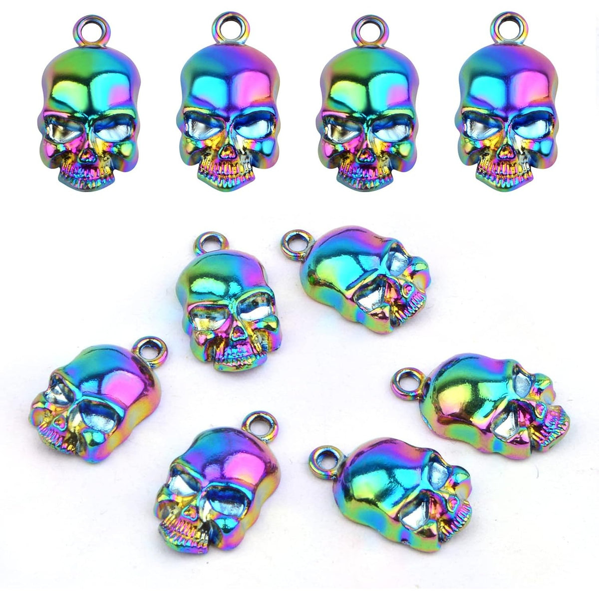 10 Pieces Rainbow Color Skull Head Charms Metal Skull Halloween Dangle Pendants Hanging Ornaments Craft Supplies for DIY Necklace Bracelet Jewelry Making Decor