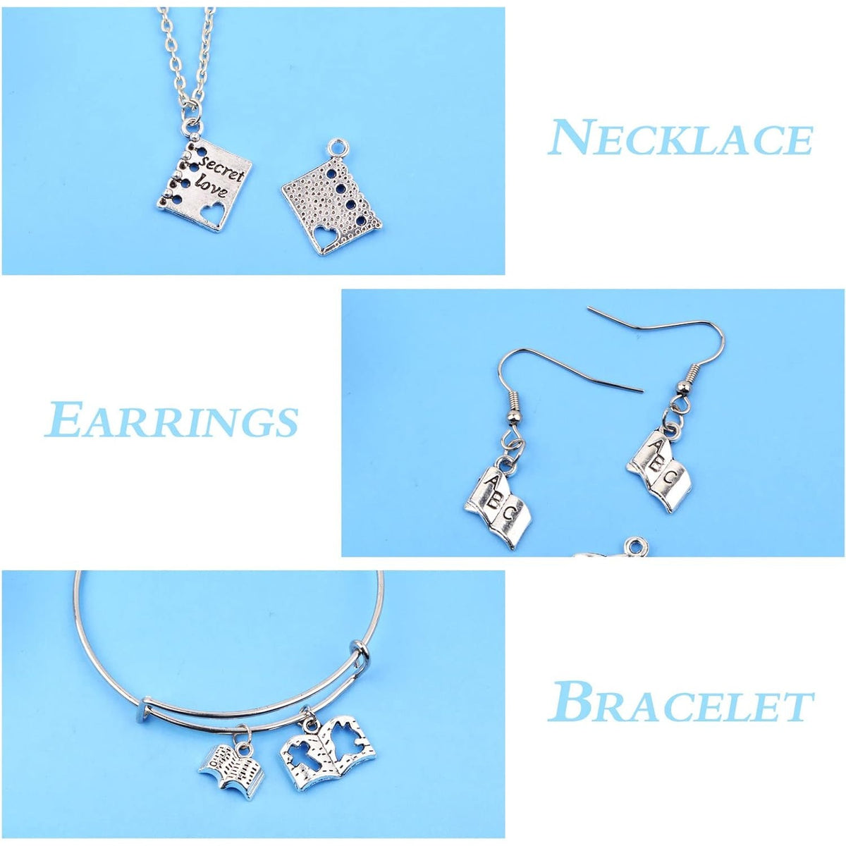 60 Pieces Small Book Charms Metal Notebook Diary Pendants Charm for Bracelet DIY Necklace Keychain Jewelry Making, 6 Styles,Antique Silver