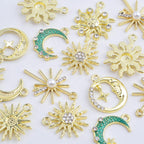 20pcs KC Golden Plated Enamel Crescent Moon Star Charms with Rhinestone Alloy Crystal Celestial Moon Dangle Pendants for DIY Necklaces Earrings Jewelry Making Decor, 5 Styles