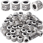 50pcs Antique Silver Large Hole Spacers Beads Tibetan Spacer Alloy Tube Bead Spacers Jewelry Spacer Charms for DIY Jewelry Making Crafts Supplies