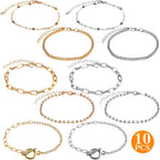 10pcs Adjustable Bracelet Chains with OT Toggle Clasp Lobster Clasps Alloy Bracelet Links with Rhinestone Extender Chains for Women DIY Jewelry Making Craft Supplies, 5 Styles