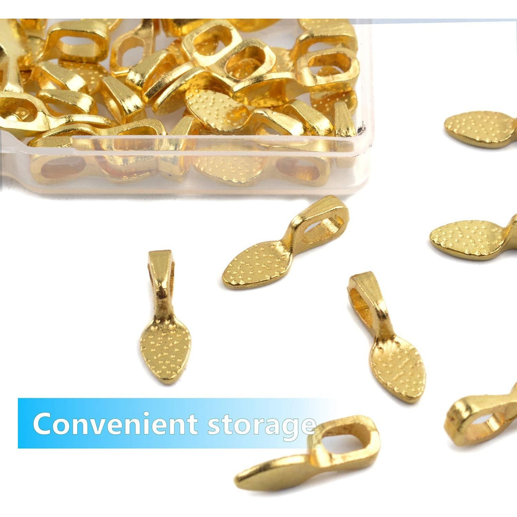 120Pcs Oval Spoon Scrabble Glue On Flat Rocks Earring Pad Bails for Fitting Glass Cabochon Tiles Necklaces Pendants with 1Pcs Box,Gold