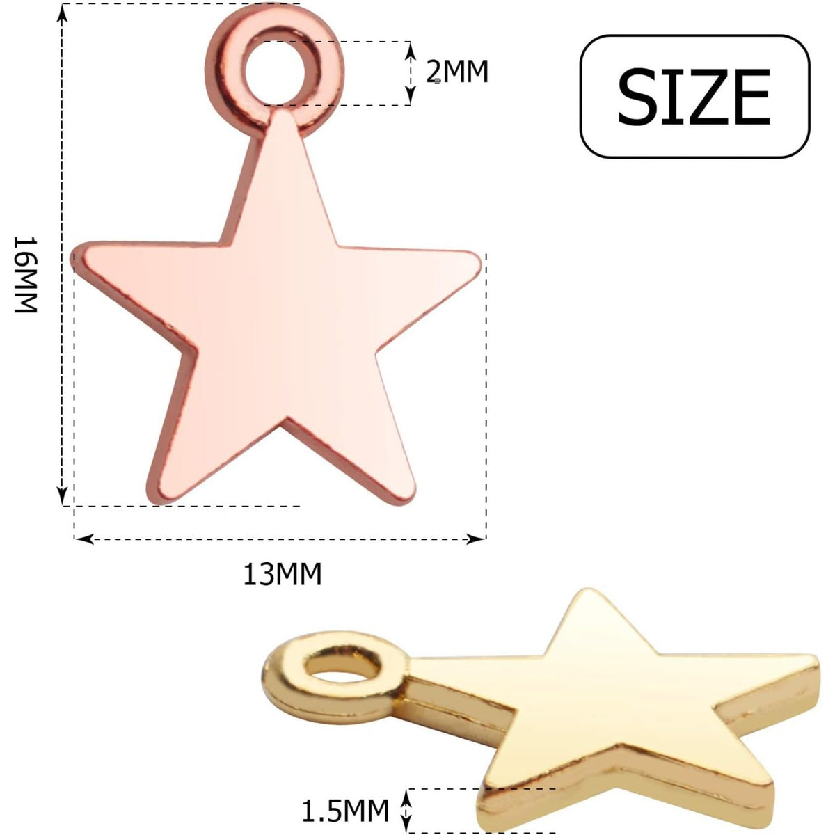 100pcs 16mm Alloy Star Charms Tibetan European Star Shape Charm Jewelry Charms Star Pendant for Necklace Bracelet Crafts Jewelry Making, 5 colors