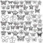 60pcs Silver Butterfly Charms Tibetan Butterfly Shape Alloy Pendants Insect Charms for DIY Necklace Bracelet Earrings Jewelry Making