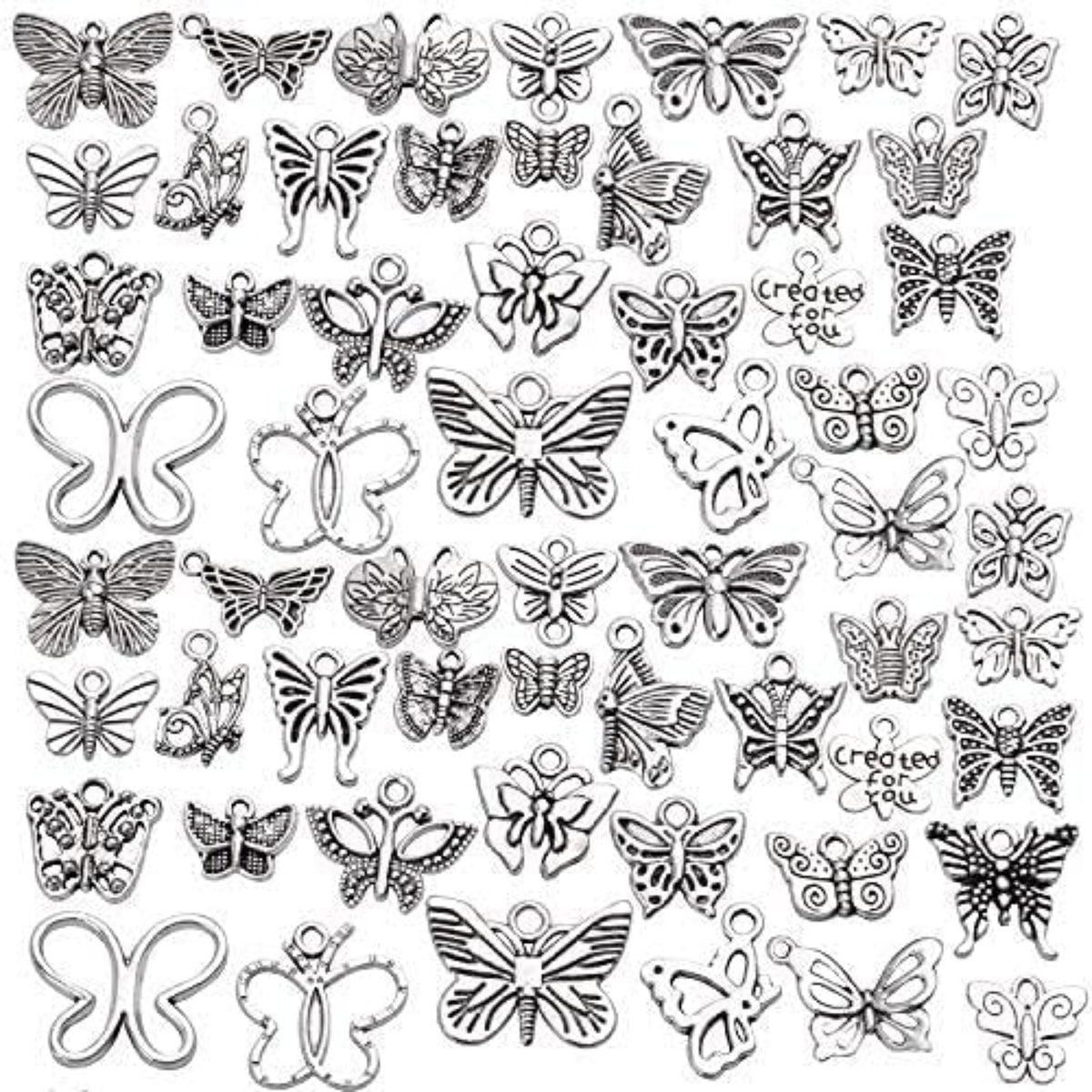 60pcs Silver Butterfly Charms Tibetan Butterfly Shape Alloy Pendants Insect Charms for DIY Necklace Bracelet Earrings Jewelry Making