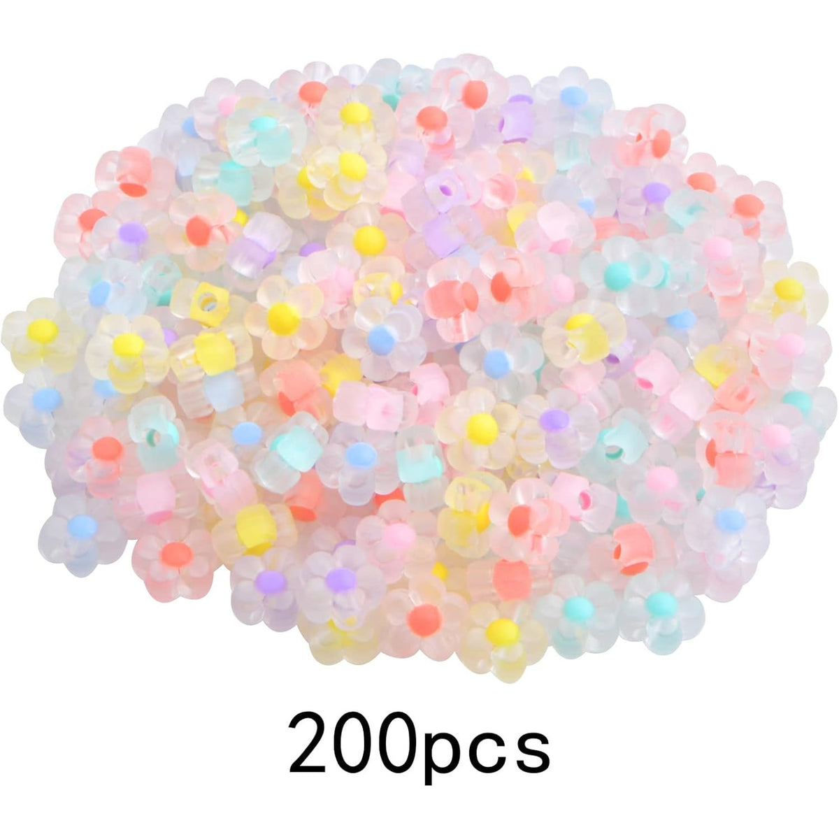 200pcs Acrylic Flower Beads Frosted Mixed Colors Plum Blossom Spacer Beads Transparent Loose Craft Bead Caps for DIY Jewelry Making Decoration Hair Accessories