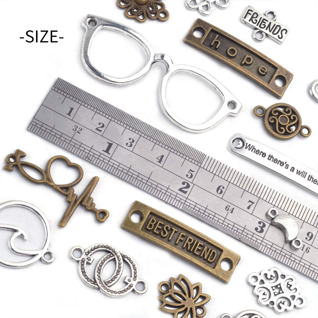 Craft Supplies Charms, 100g (about 78pcs) Mixed Words Message Star Moon Feather Charms Pendants Infinity Symbol Lozenge Flower Connectors Links Jewelry Making Accessories for Crafting
