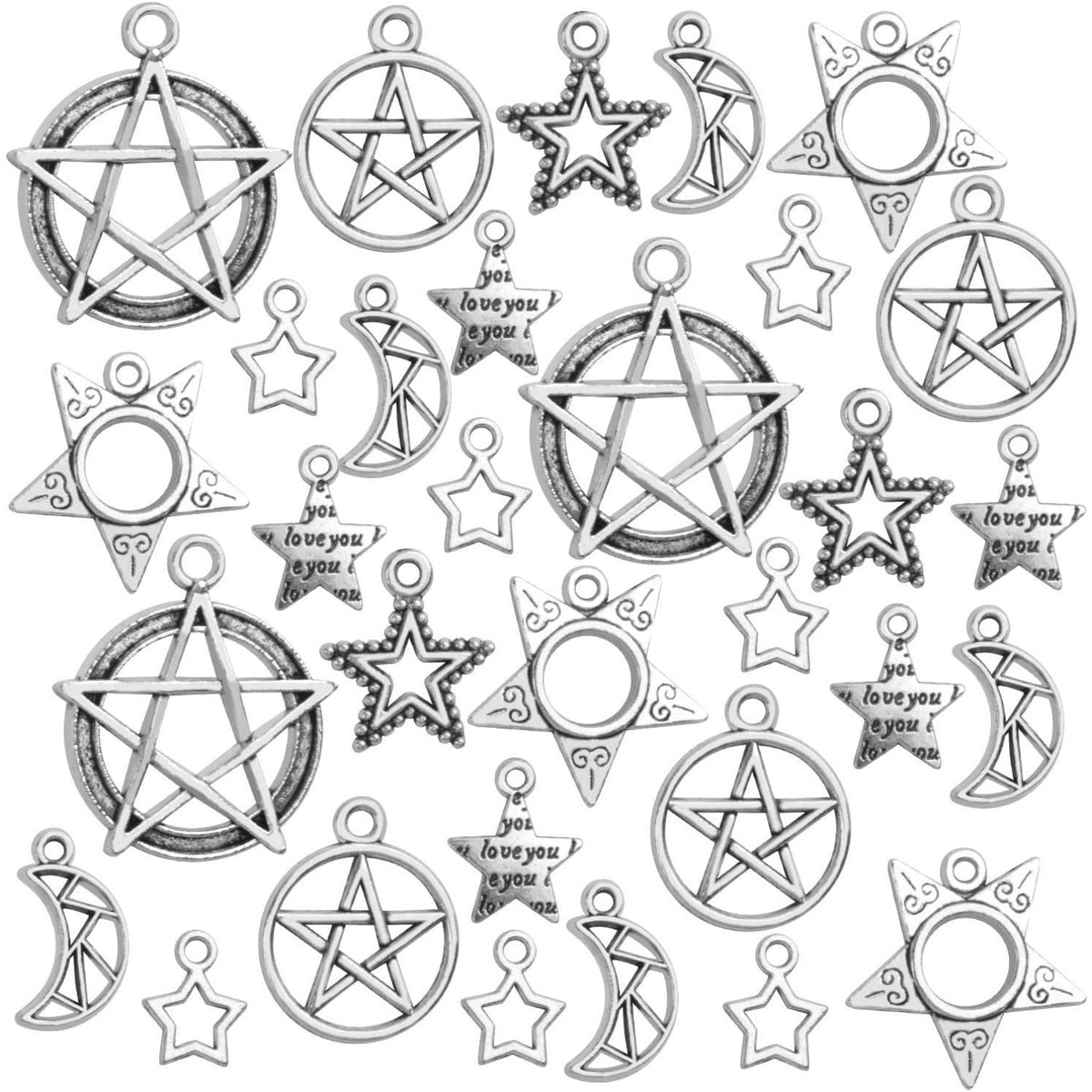 100g (80-150pcs) Mixed Moon Star Charms Antique Alloy Celestial Charms Pendants for Bracelets Necklaces Crafts