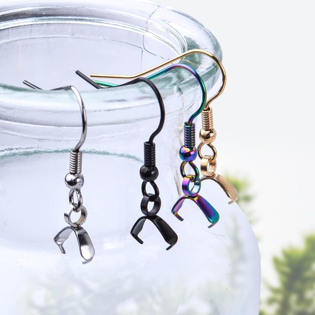 40pcs Stainless Steel Earring Hooks Hypoallergenic Earrings Hooks with Pendant Clasp Ear Wire Buckle Clasp Fish Hooks for DIY Jewelry Earrings Making Supplies, 4 Colors