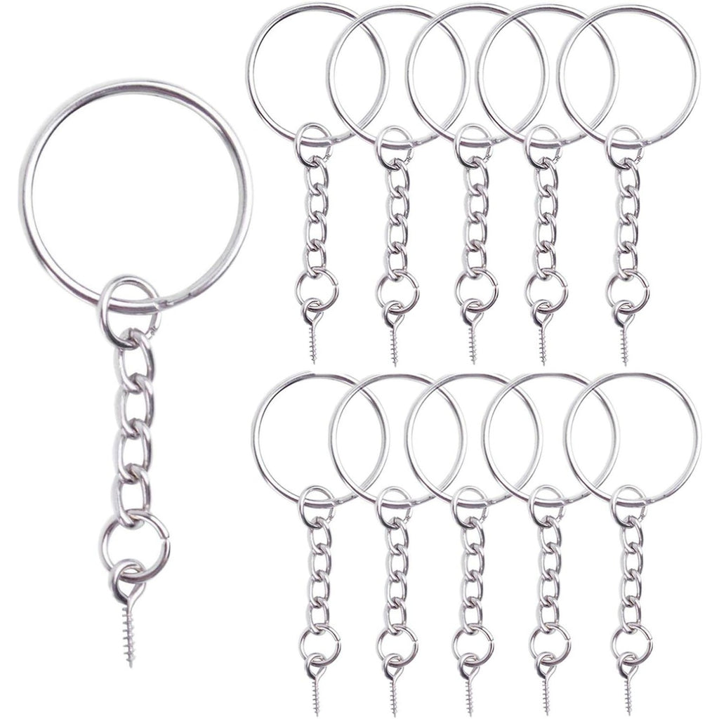 BronaGrand 50pcs 25mm Split Key Ring with Extend Chain and 12mm Screw Eye Pin for Craft Charm Making
