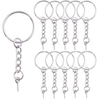 BronaGrand 50pcs 25mm Split Key Ring with Extend Chain and 12mm Screw Eye Pin for Craft Charm Making