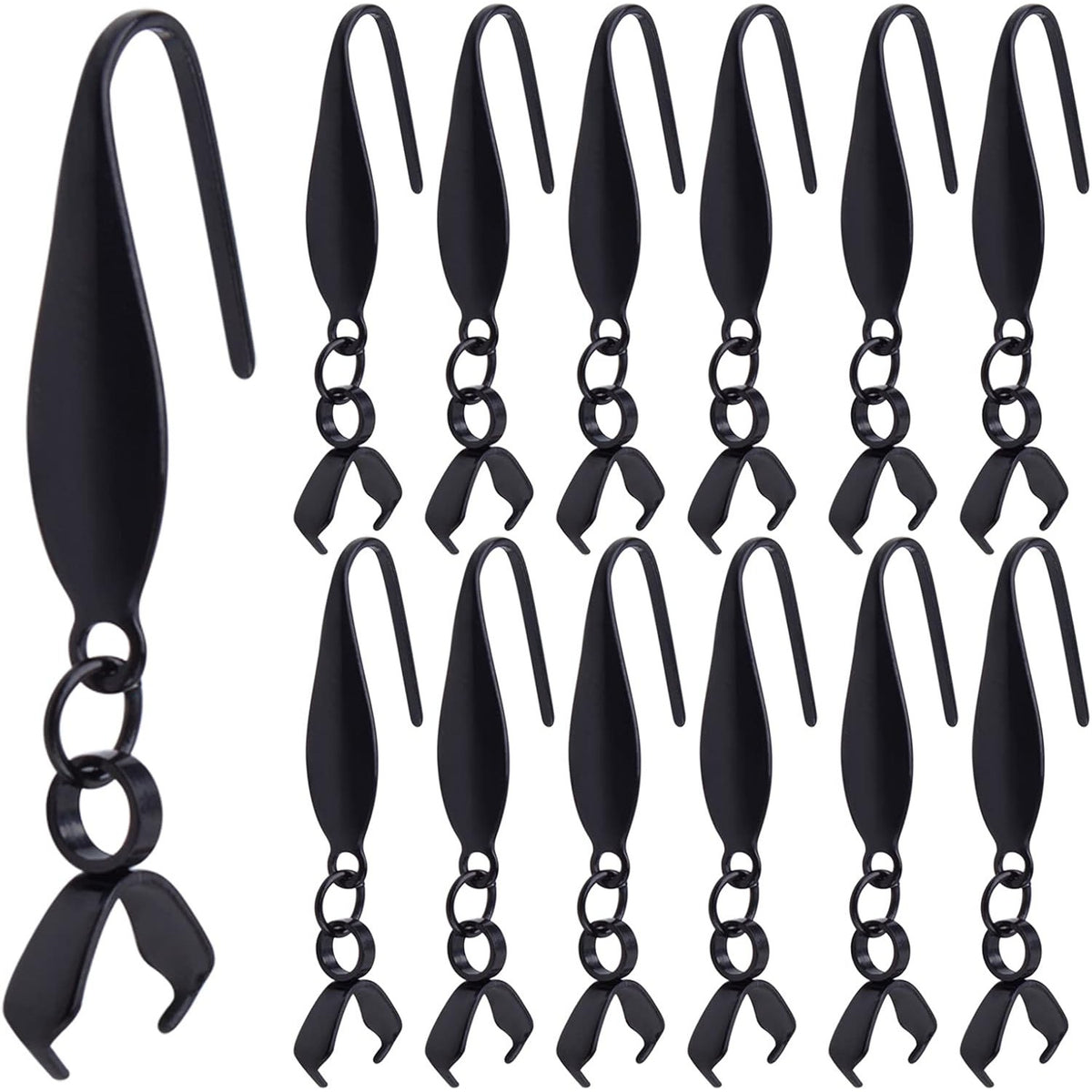 30pcs Stainless Steel Pendant Clasp Earring Hooks Hypoallergenic Ear Wire Buckle Earring Fish Hooks for Women DIY Dangle Earrings Design Jewelry Making, Black, 31 mm x 10.5 mm