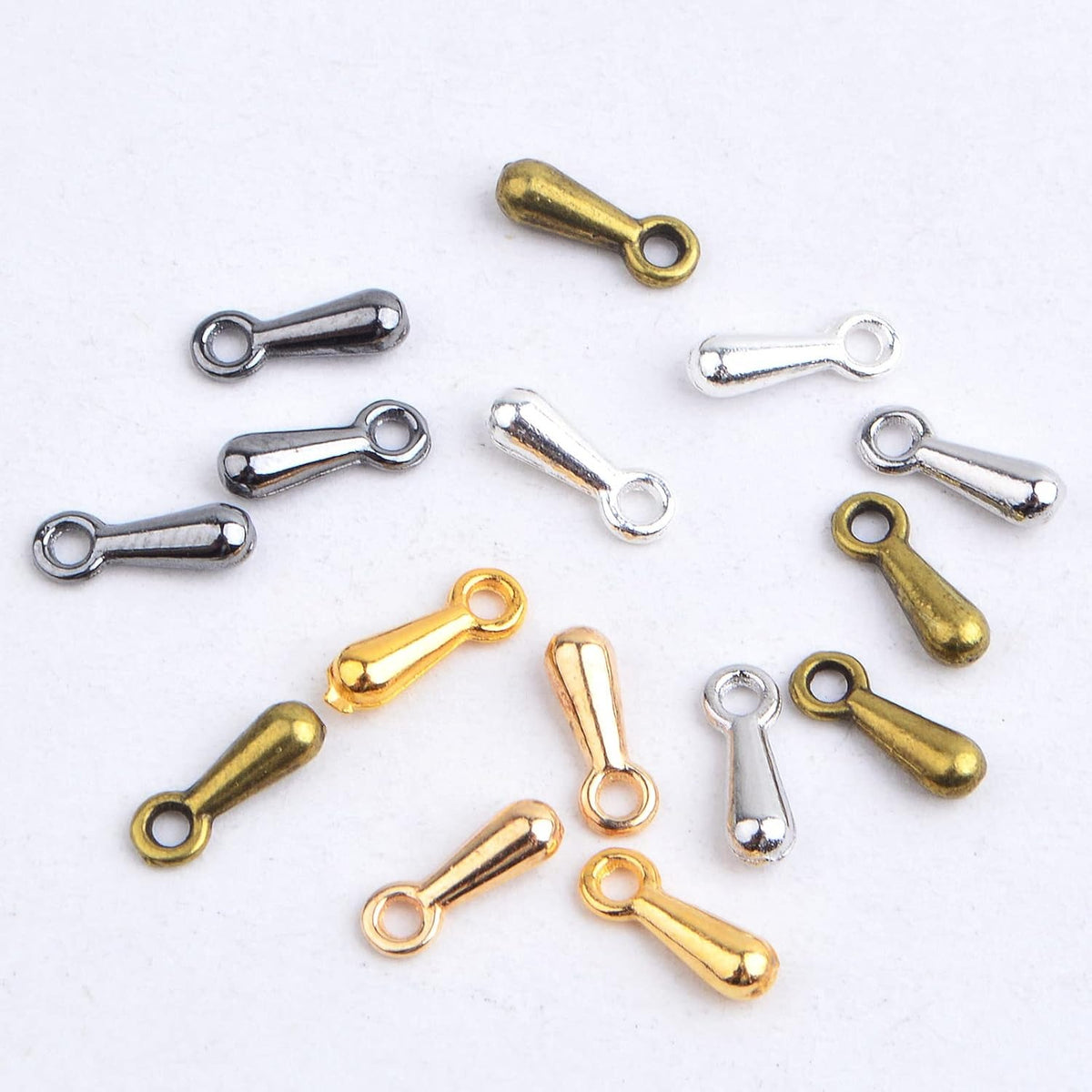600pcs 6 Colors Teardrop Bead Charms Oval Extender Chain End Drop Dangle Charms Droplet Tail Chain Pendants for DIY Necklace Bracelet Jewelry Making Craft Decor