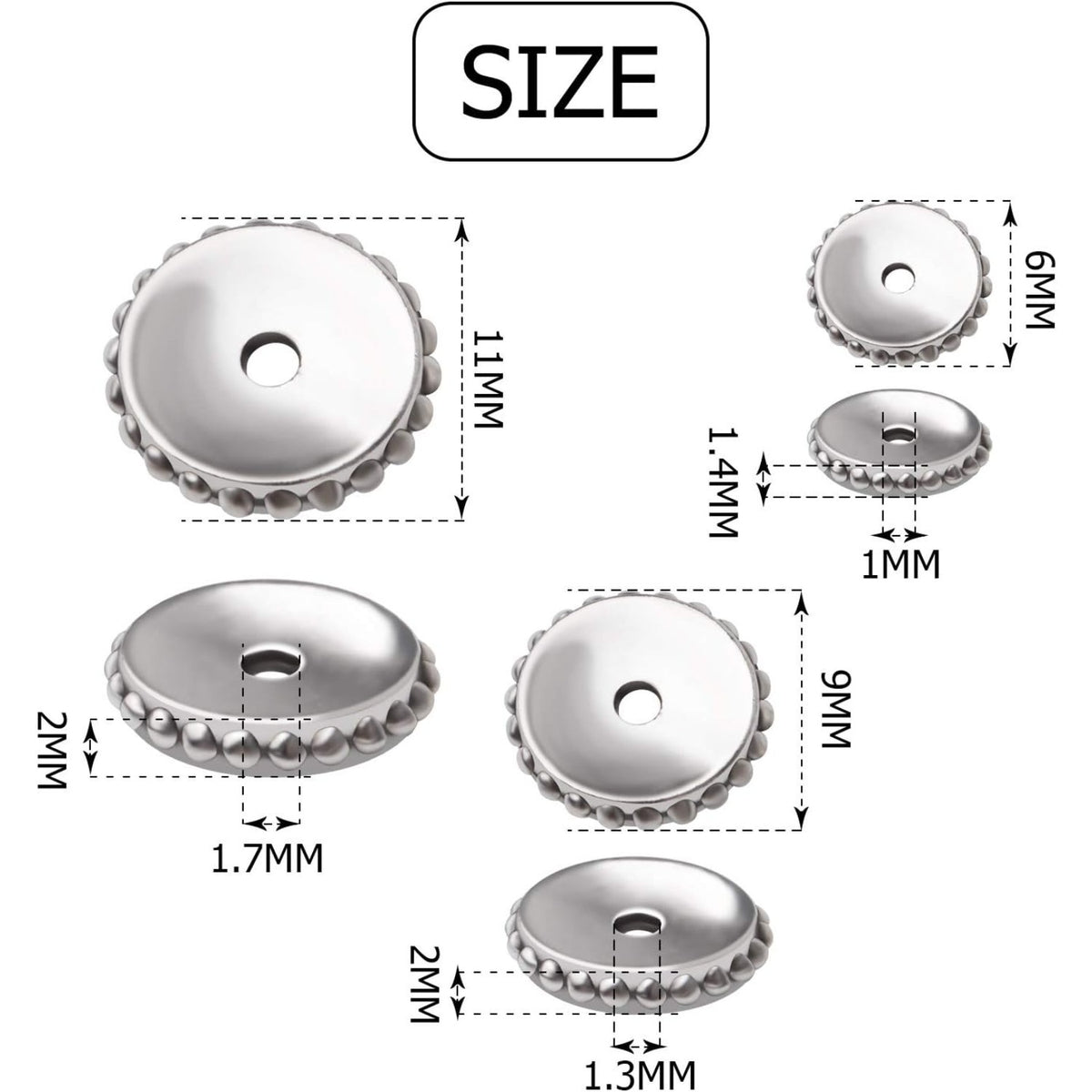 200pcs Tibetan Antique Silver Flat Round Spacer Beads Rondelle Bead Spacers Charms Spacer Loose Beads with A Box for Jewelry Making Crafts Supplies