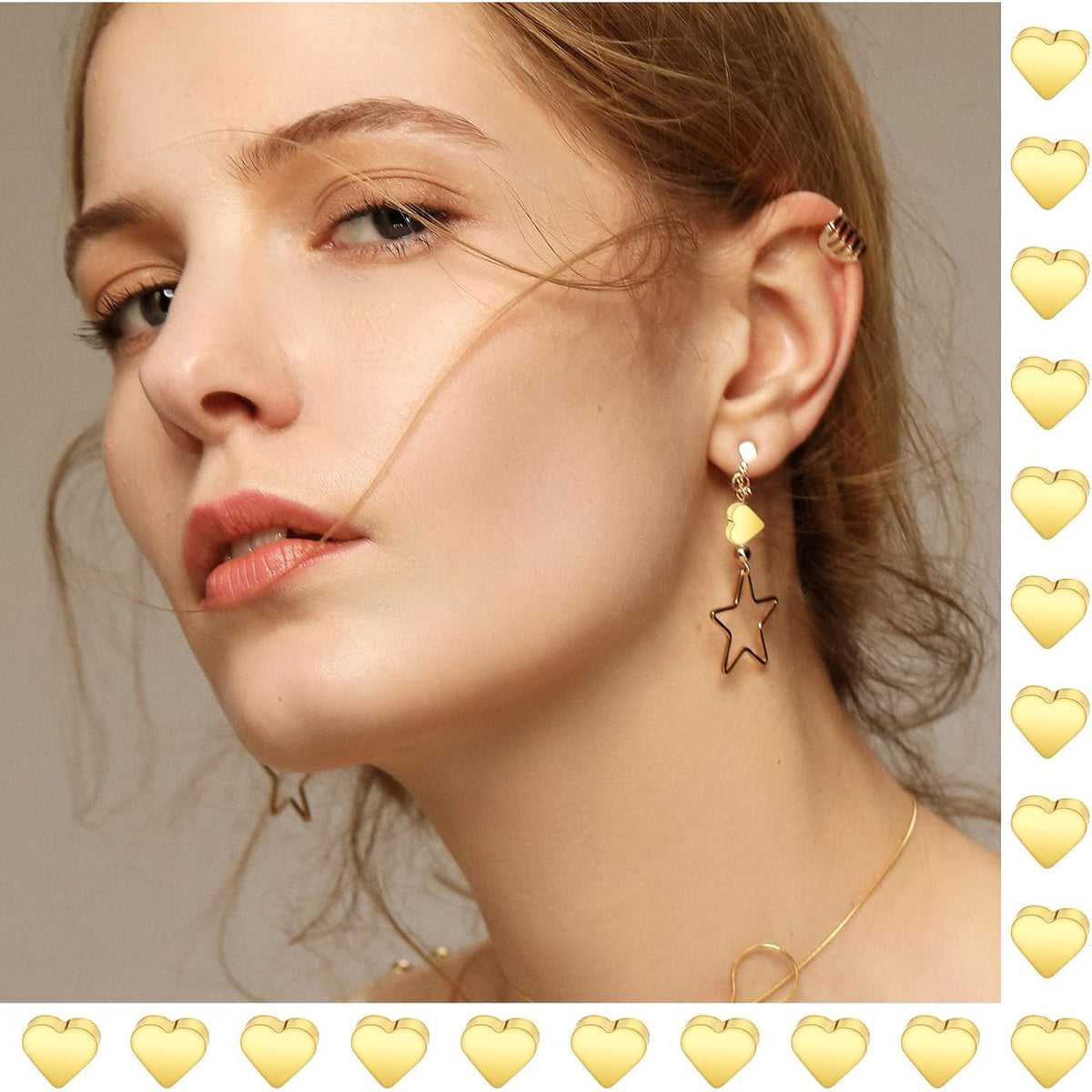 100pcs Golden Plated Heart Beads Alloy Love Heart Charm Spacer Beads Handmade Loose Beads for DIY Necklace Bracelet Crafts Jewelry Making,7x6mm,Hole:2mm