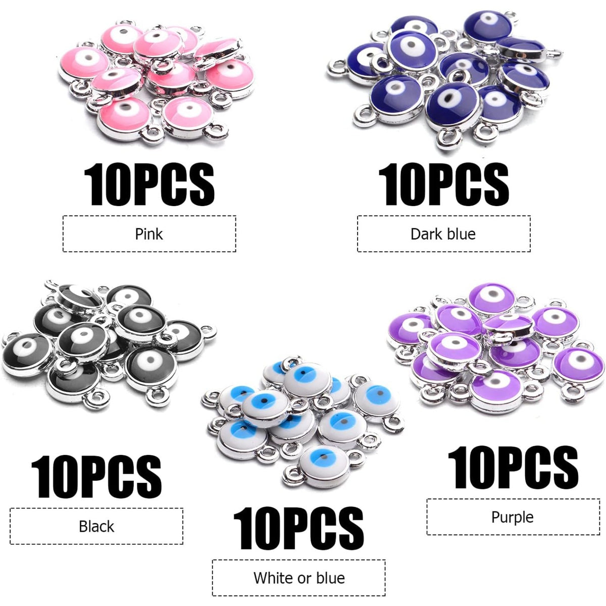 50pcs Evil Eye Connectors Pendants Bracelet Connector Bead Charms for Bracelet Necklace Crafts DIY