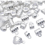 100g (About 120-170pcs) Mixed Bright Silver Bail Beads,Spacer Bead,Bail Tube Beads,Bracelet Charms,Necklace Pendants for Jewelry and Craft Making