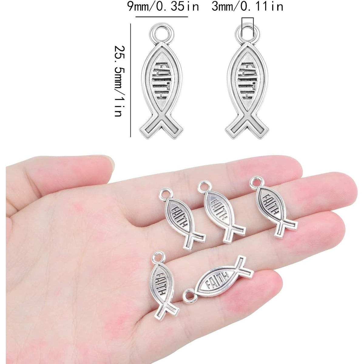 50pcs Antique Silver Faith Jesus Fish Charms Vintage Alloy Christian Fish Shape Pendant Charms Craft Supplies for DIY Bracelet Necklace Keychains Jewelry Making