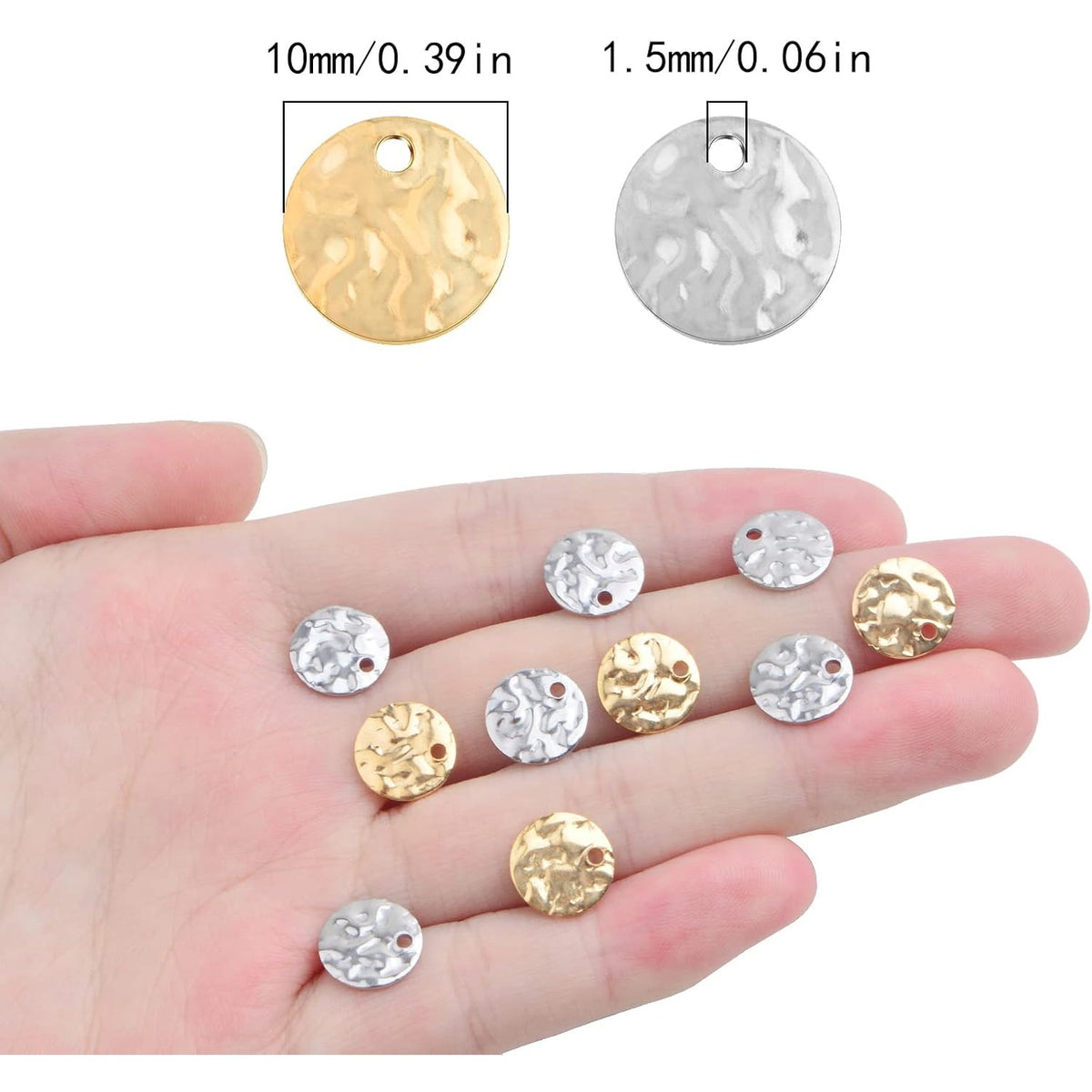 100pcs 10 mm Stainless Steel Flat Round Coin Charms Blank Stamping Tag Pendants Discs with Wavy Textured Pattern for Bracelet Earrings Jewelry Making Christmas Gift, 2 Colors