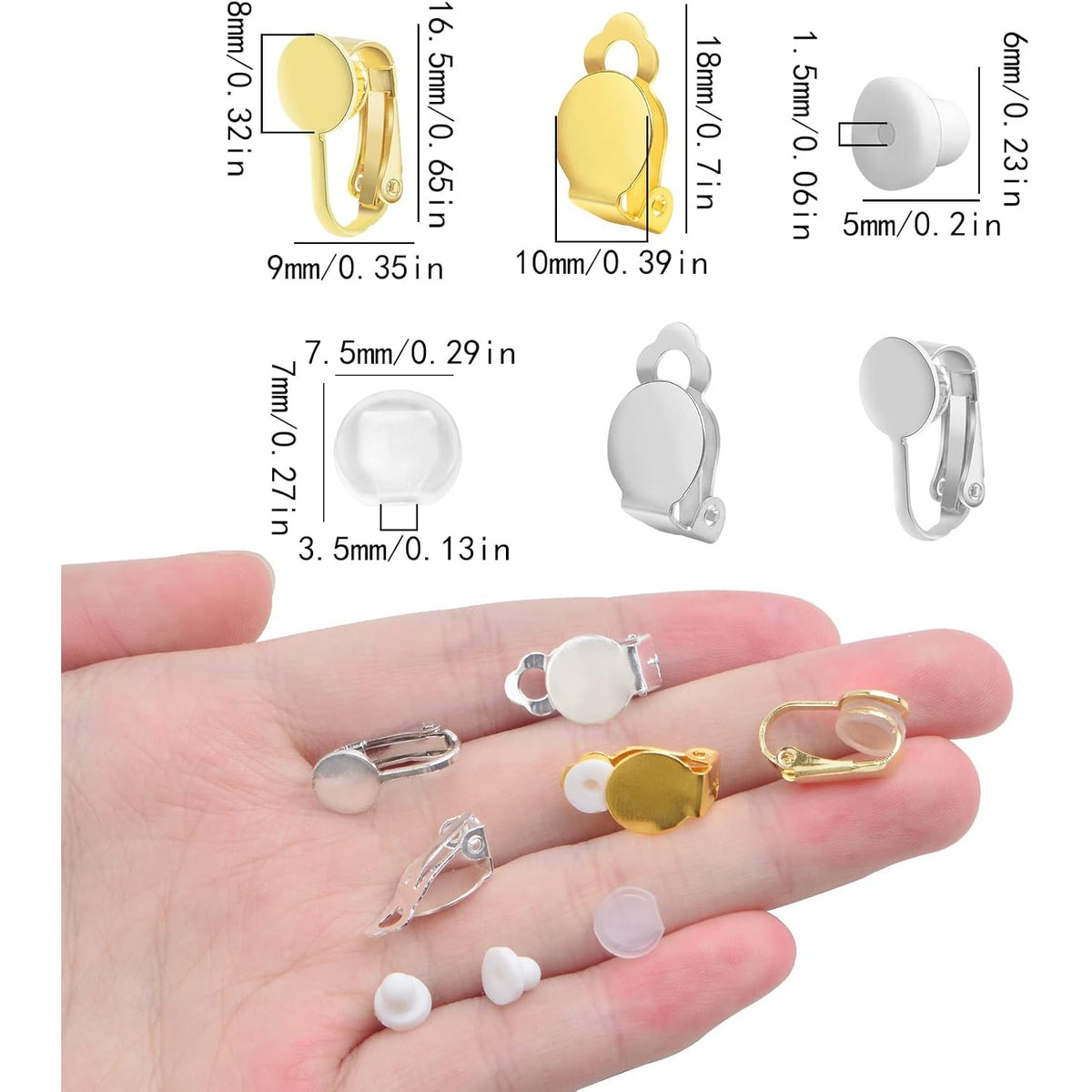 40pcs 2 Styles Clip-on Earring Converters Brass Round Flat Back Tray Earring Clips Components with 40pcs Earring Pads for DIY Earrings Jewelry Making Findings, 2 Colors