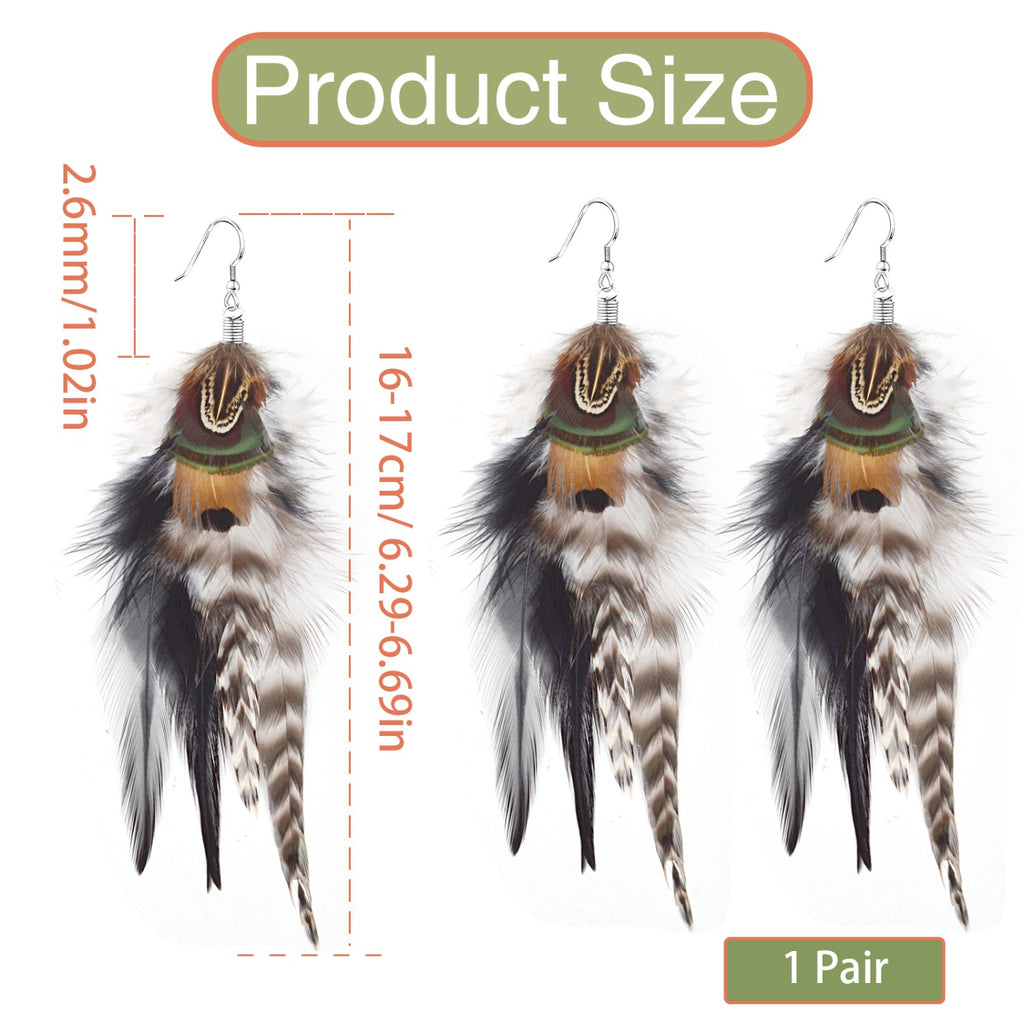 Bohemian Long Feather Earrings for Women Handmade Tassel Dangle Earrings Handmade Feathers Statement Dangling Earring Hooks for Women Ladies Wedding Party Jewelry Gifts
