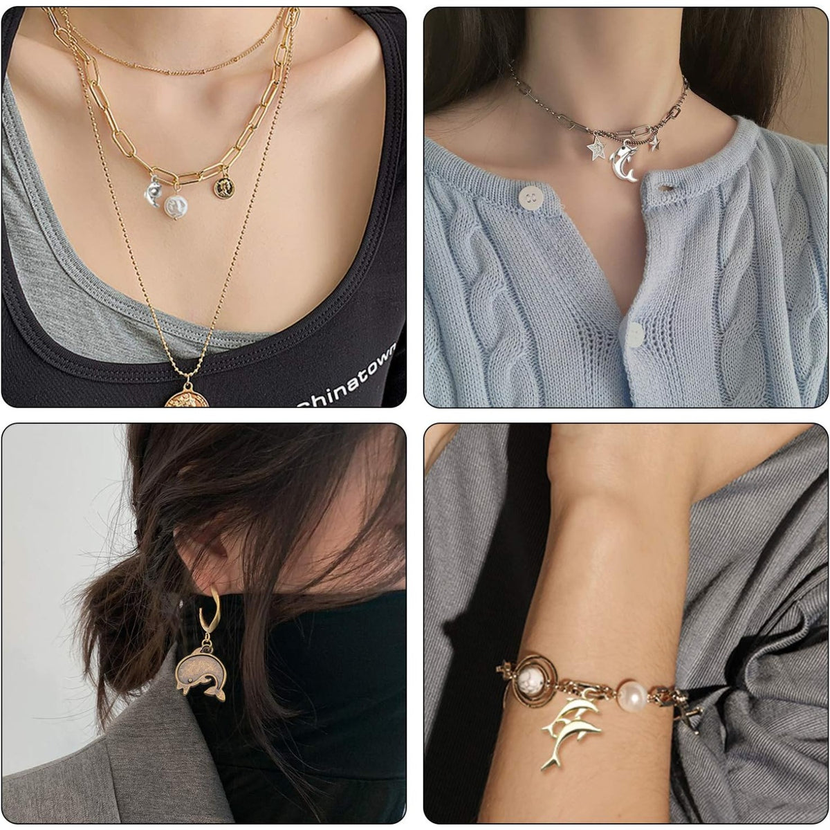 100g Mixed Styles Dolphins Charms Collection,Dolphin Charms Pendants Jewerly Making charms for DIY Earring Bracelet Necklace