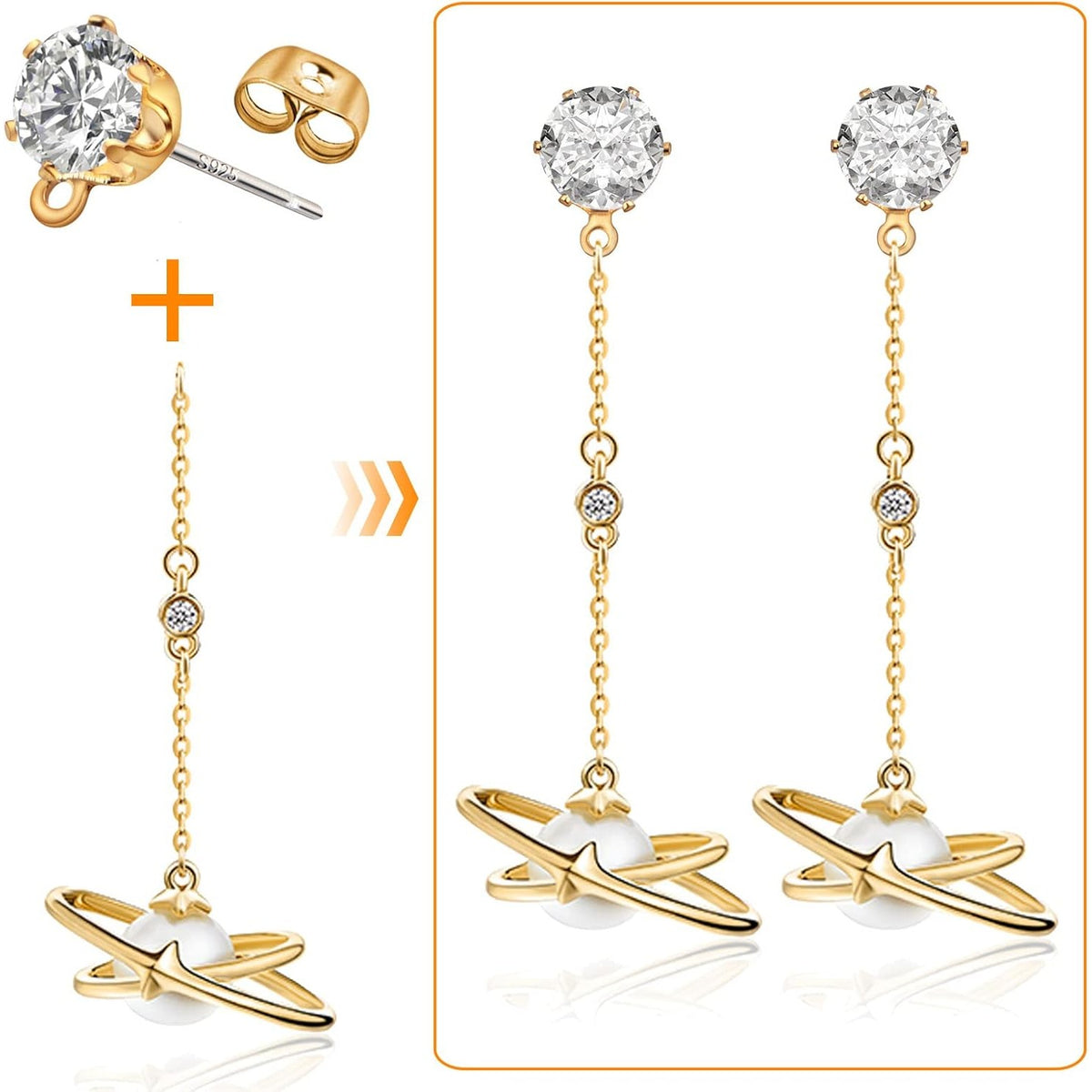 40 Pieces Cubic Zirconia Earring Posts with Loop Golden Rhinestone Earring Studs and 40 Pieces Butterfly Earring Safety Backs for DIY Jewelry Making, 4 Sizes