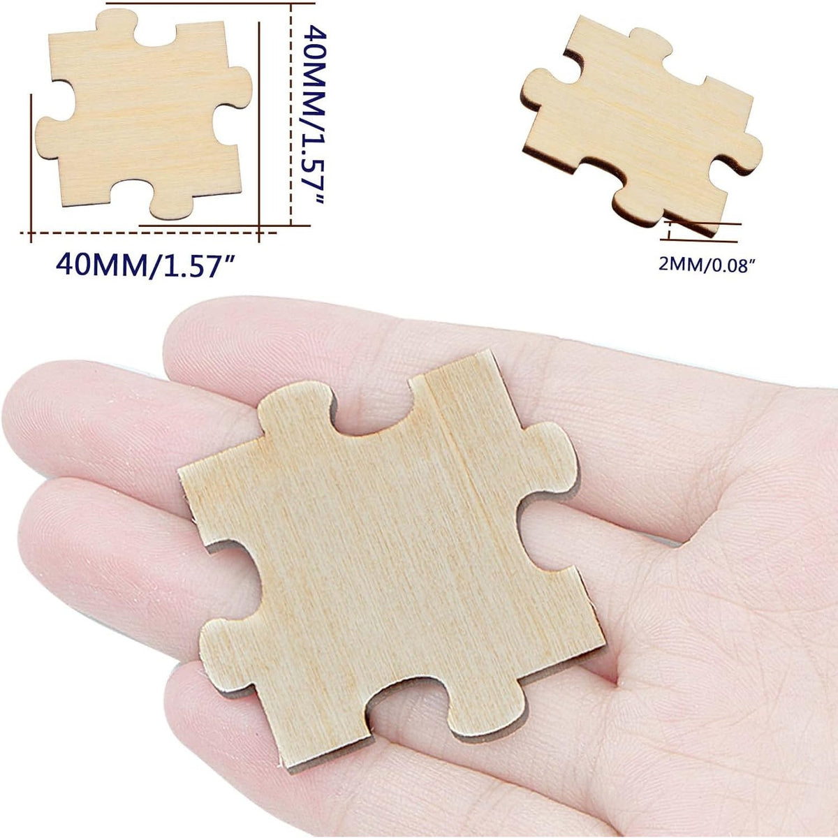 100pcs Blank Unfinished Wooden Jigsaw Puzzle Freeform Natural Wood Puzzle Pieces for Wedding Family Birthday Calendar DIY Crafts Projects, 4 cm x 4 cm