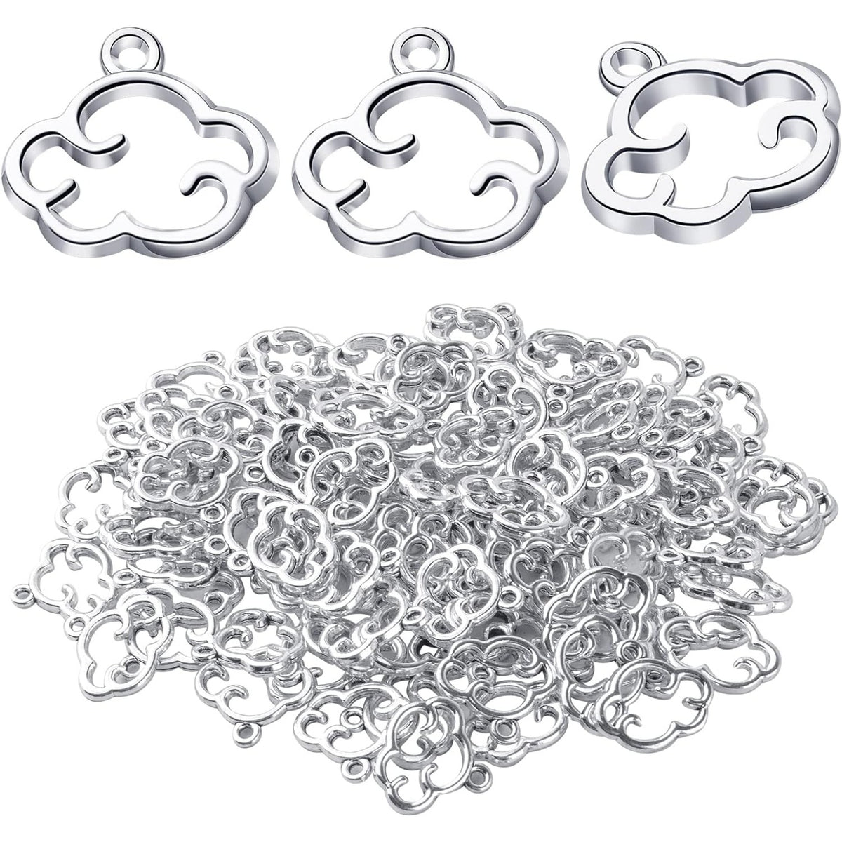 100pcs Antique Silver Cloud Shape Charms Alloy Cloud Pendants and Beads for DIY Earrings, Necklace, Bracelet Jewelry Making and Crafting Accessory