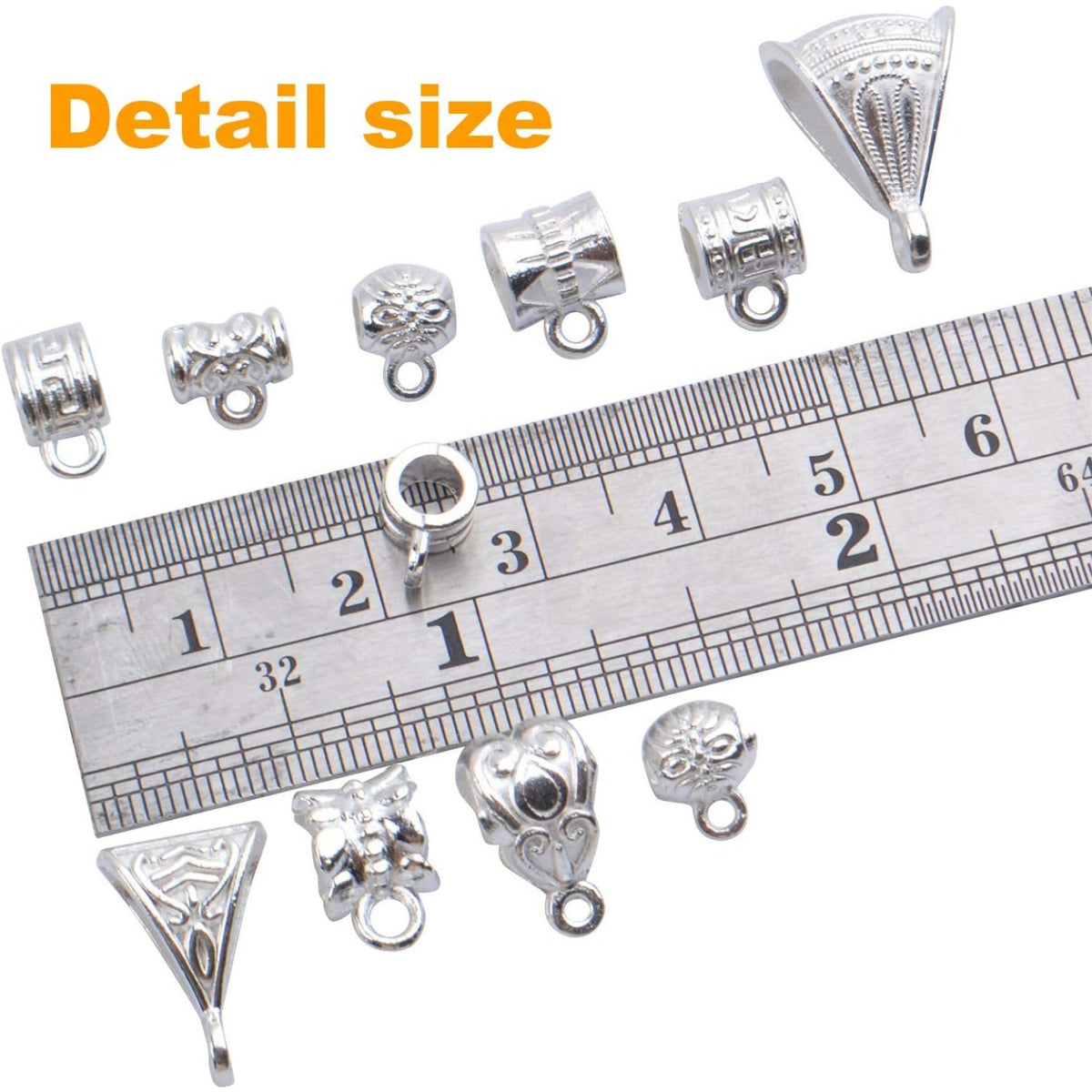 100g (About 120-170pcs) Mixed Bright Silver Bail Beads,Spacer Bead,Bail Tube Beads,Bracelet Charms,Necklace Pendants for Jewelry and Craft Making
