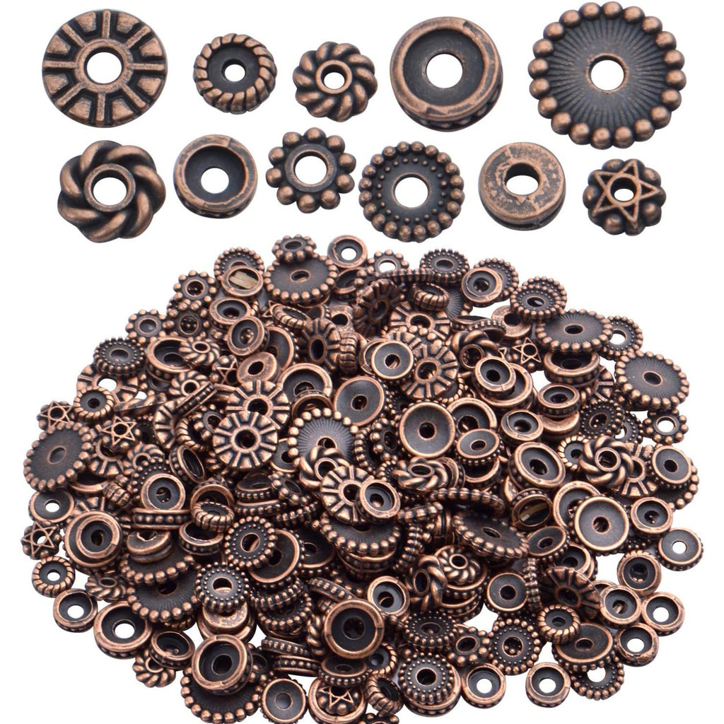 100 Gram(About 170-300pcs) Spacer Beads Jewelry Bead Charm Spacers Alloy Spacer Beads for Jewelry Making DIY Bracelets Necklace and Crafting,Antique Copper