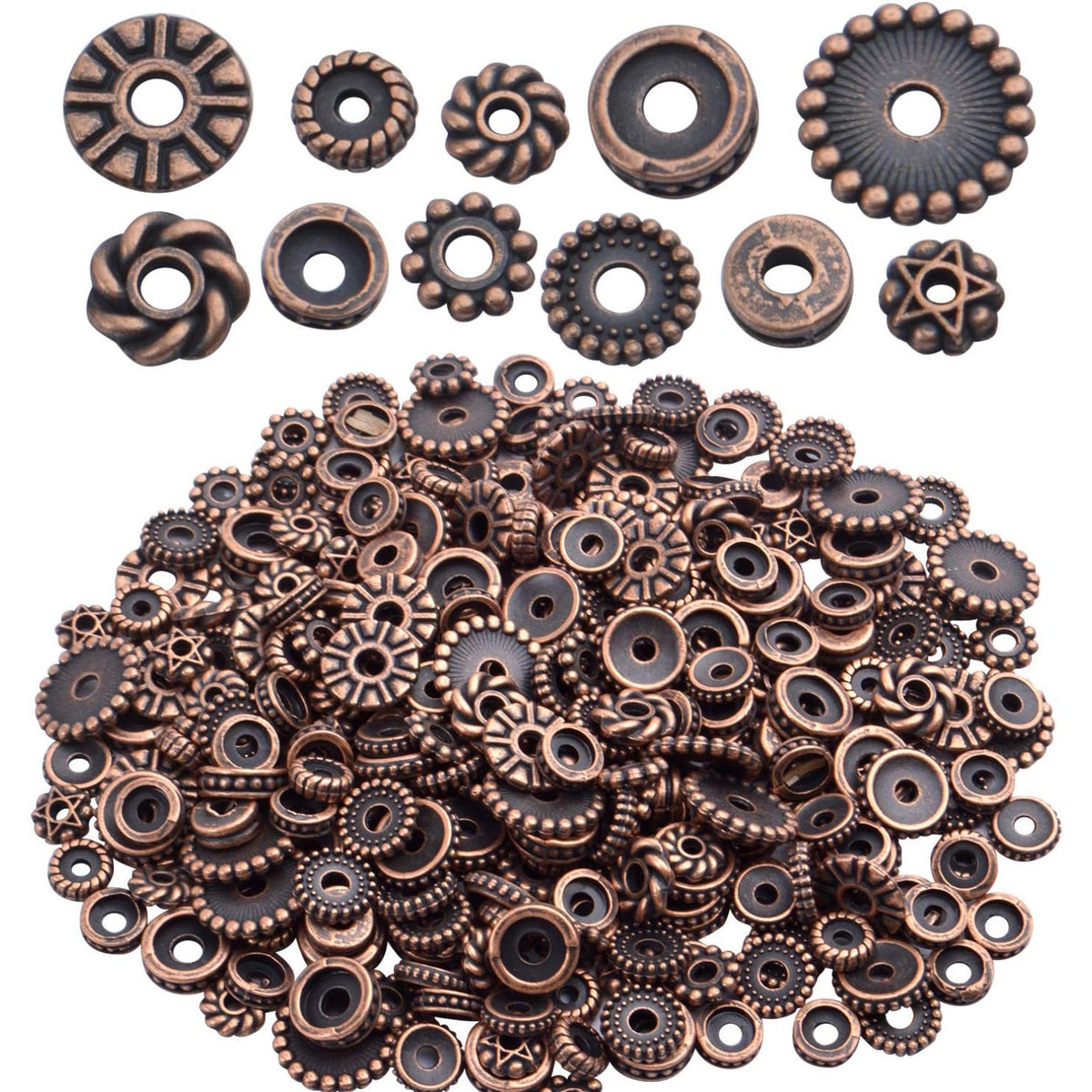 100 Gram(About 170-300pcs) Spacer Beads Jewelry Bead Charm Spacers Alloy Spacer Beads for Jewelry Making DIY Bracelets Necklace and Crafting,Antique Copper